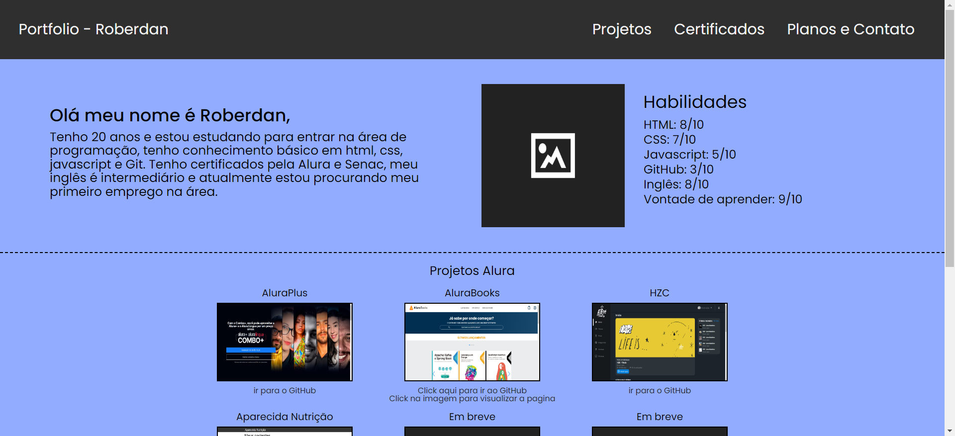 visualização prévia dessa pagina; Portfolio