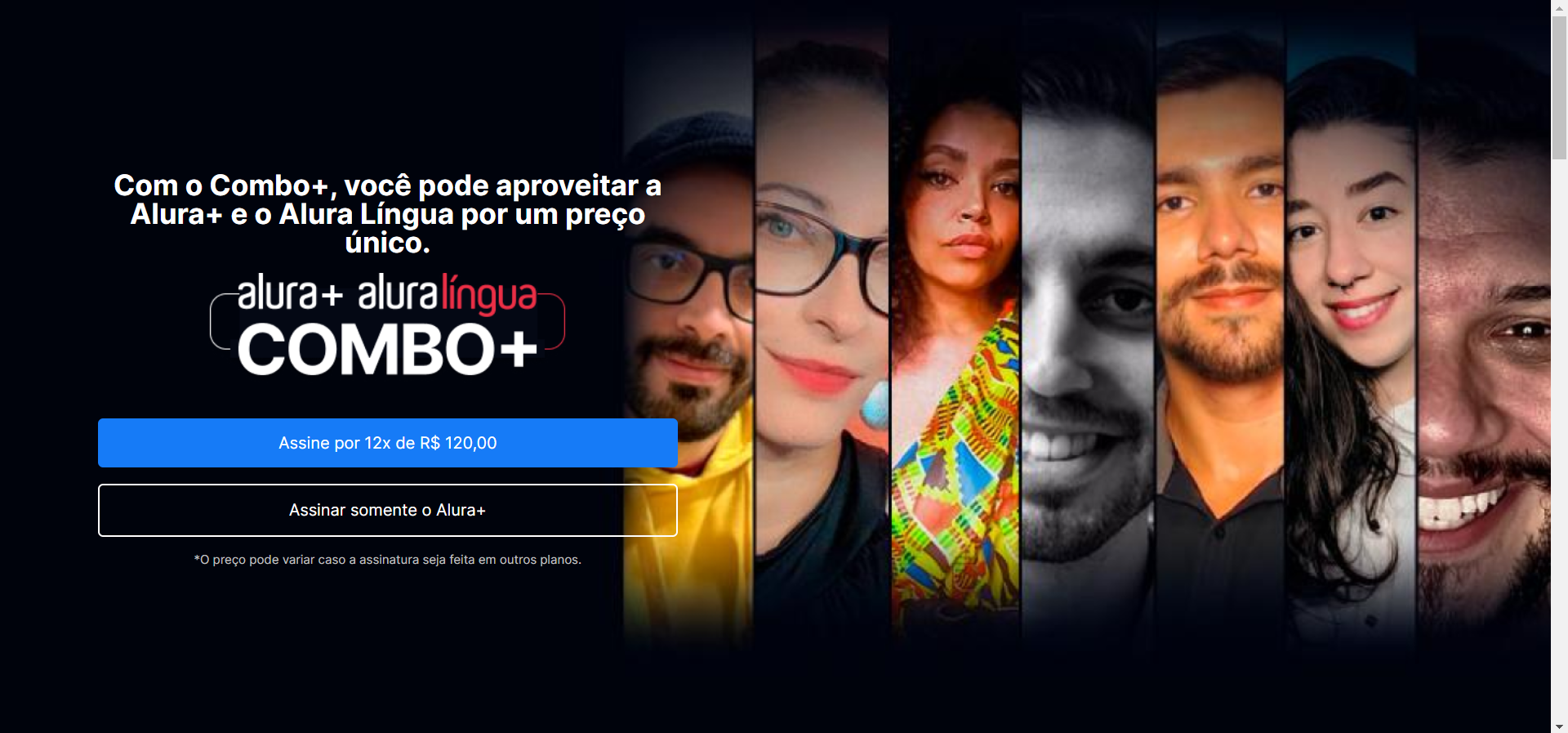 visualização prévia da pagina do aluraPlus